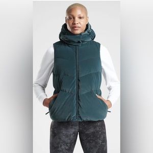 Athleta Lofty Velvet Down Vest Green SIZE Large